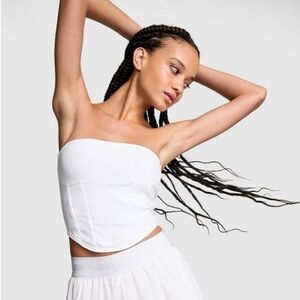 VICTORIA SECERT PINK STRAPLESS CORSET TOP - WHITE SIZE XXL (NEW WITH TAGS) A16